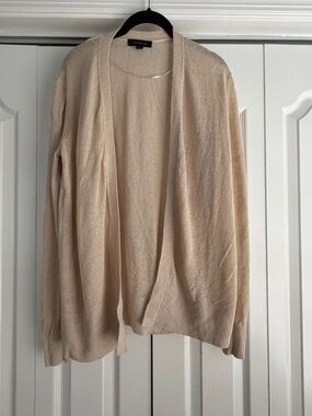Ann Taylor Cream Open-Front Linen Blend Cardigan